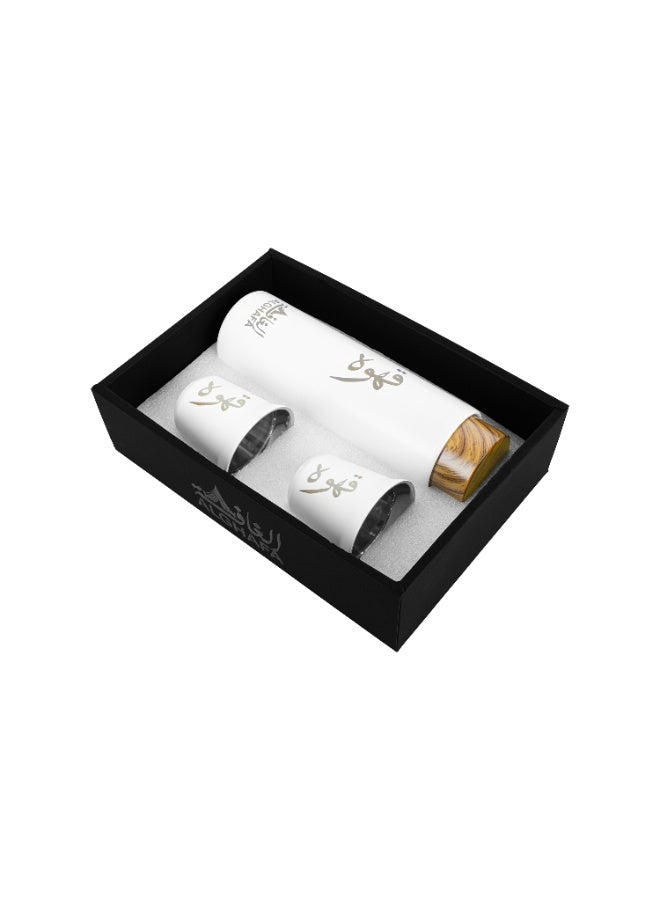 ALGHAFA Coffee Bottle with 2 Cups Set 500ml , White color, lock the temperature of the beverage for a long time. Stainless Steel - Image 5